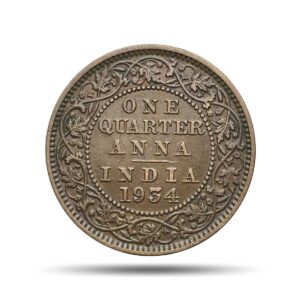 Quarter Anna George V King Emperor 1934 Calcutta Mint Bronze Coin, British India Uniform Coinage, Collectible.
