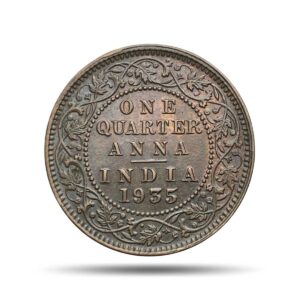 Quarter Anna George V King Emperor 1935 Calcutta Mint Bronze Coin, British India Uniform Coinage, UNC.