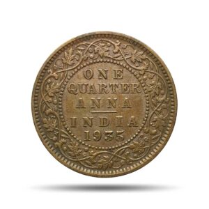 Quarter Anna George V King Emperor 1935 Calcutta Mint Bronze Coin, British India Uniform Coinage, Collectible.