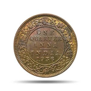 Quarter Anna George V King Emperor 1936 Calcutta Mint Bronze Coin, British India Uniform Coinage, UNC.