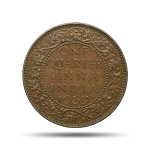 One Quarter Anna George VI King Emperor (Head I) 1939 Bombay Mint Bronze Coin, British India Uniform Coinage, Collectible.