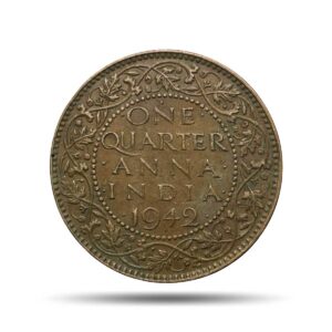 One Quarter Anna George VI King Emperor 1942 Bombay Mint (Head II) Bronze Coin, British India Uniform Coinage, Collectible.