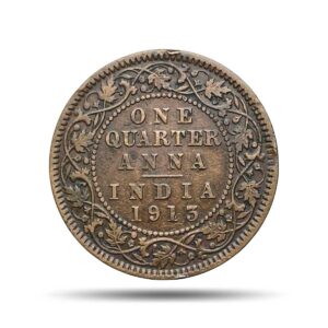 Quarter Anna George V King Emperor 1913 Calcutta Mint Bronze Coin, British India Uniform Coinage, Collectible.