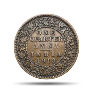Quarter Anna George V King Emperor 1918 Calcutta Mint Bronze Coin, British India Uniform Coinage, Collectible.
