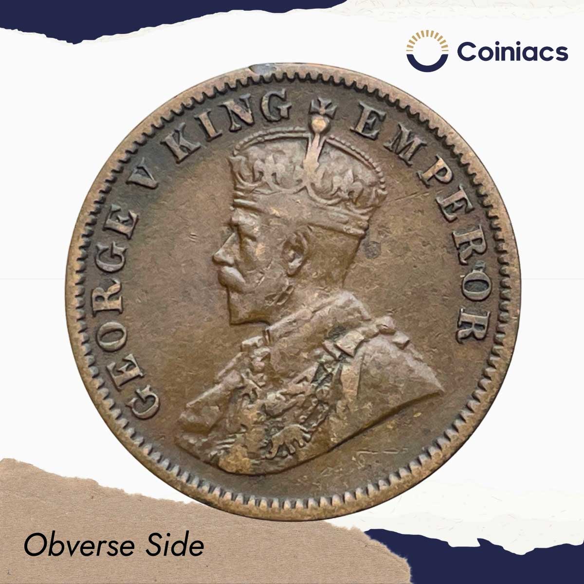 Quarter Anna George V King Emperor 1918 Calcutta Mint Bronze Coin, British India Uniform Coinage, Collectible. - Image 2