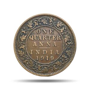 Quarter Anna George V King Emperor 1919 Calcutta Mint Bronze Coin, British India Uniform Coinage, Collectible.