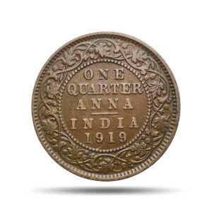 Quarter Anna George V King Emperor 1919 Calcutta Mint Bronze Coin, British India Uniform Coinage, Collectible.