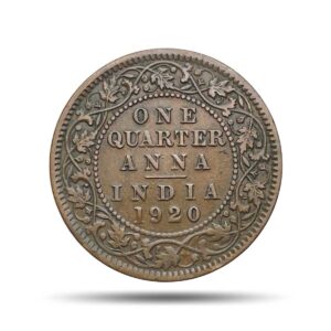 Quarter Anna George V King Emperor 1920 Calcutta Mint Bronze Coin, British India Uniform Coinage, Collectible.