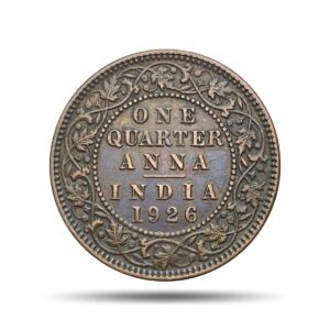 Quarter Anna George V King Emperor 1926 Calcutta Mint Bronze Coin, British India Uniform Coinage, XF.
