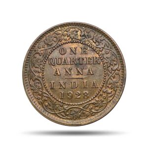Quarter Anna George V King Emperor 1928 Calcutta Mint Bronze Coin, British India Uniform Coinage, Collectible.