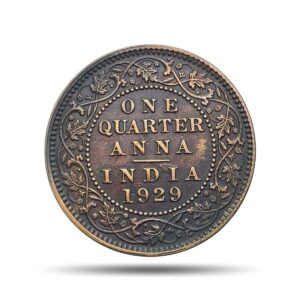 Quarter Anna George V King Emperor 1929 Calcutta Mint Bronze Coin, British India Uniform Coinage, XF.