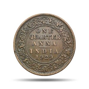 Quarter Anna George V King Emperor 1929 Calcutta Mint Bronze Coin, British India Uniform Coinage, Collectible.
