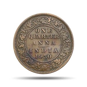 Quarter Anna George V King Emperor 1930 Calcutta Mint Bronze Coin, British India Uniform Coinage, Collectible.