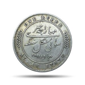Rare One Rupee Mangal Singh INO Victoria Empress, 1891 CE (Key date) Silver Coin, Princely State of Alwar Coinage, XF. (Maharaja Shri Sawai Mangal Singh bahadur)