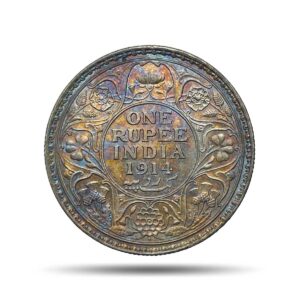 One Rupee George V 1914 CE Bombay Mint 11.6 gms Silver coin, British India Uniform Coinage, UNC.