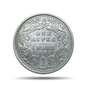 One Rupee Victoria Empress 1877 Calcutta Mint (Obv A1, Rev I) Silver Coin, British India Uniform Coinage, Collectible.