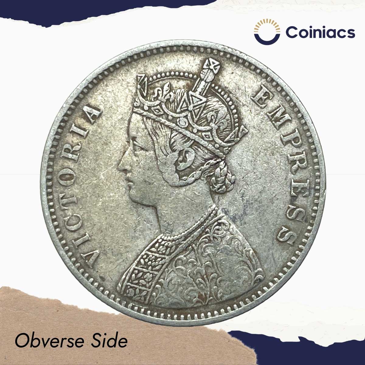 One Rupee Victoria Empress 1877 (Dot) Bombay Mint (Obv A, Rev II) Silver Coin, British India Uniform Coinage, Collectible. - Image 2