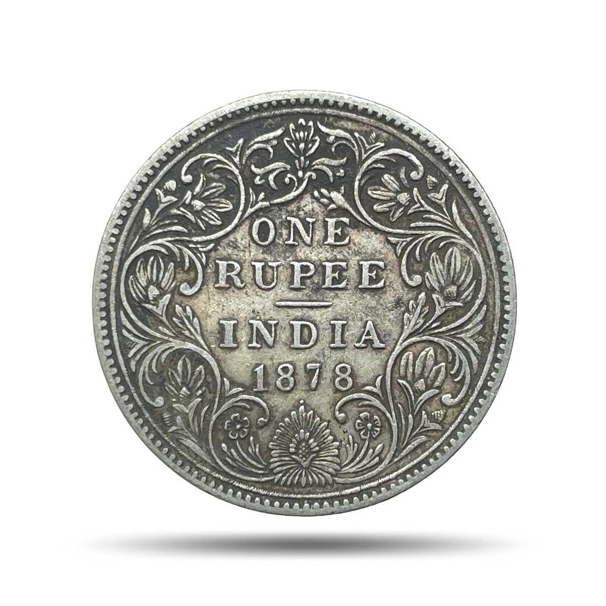 One Rupee Victoria Empress 1878 (Dot) Bombay Mint (Obv A, Rev II) Silver Coin, British India Uniform Coinage, Collectible.