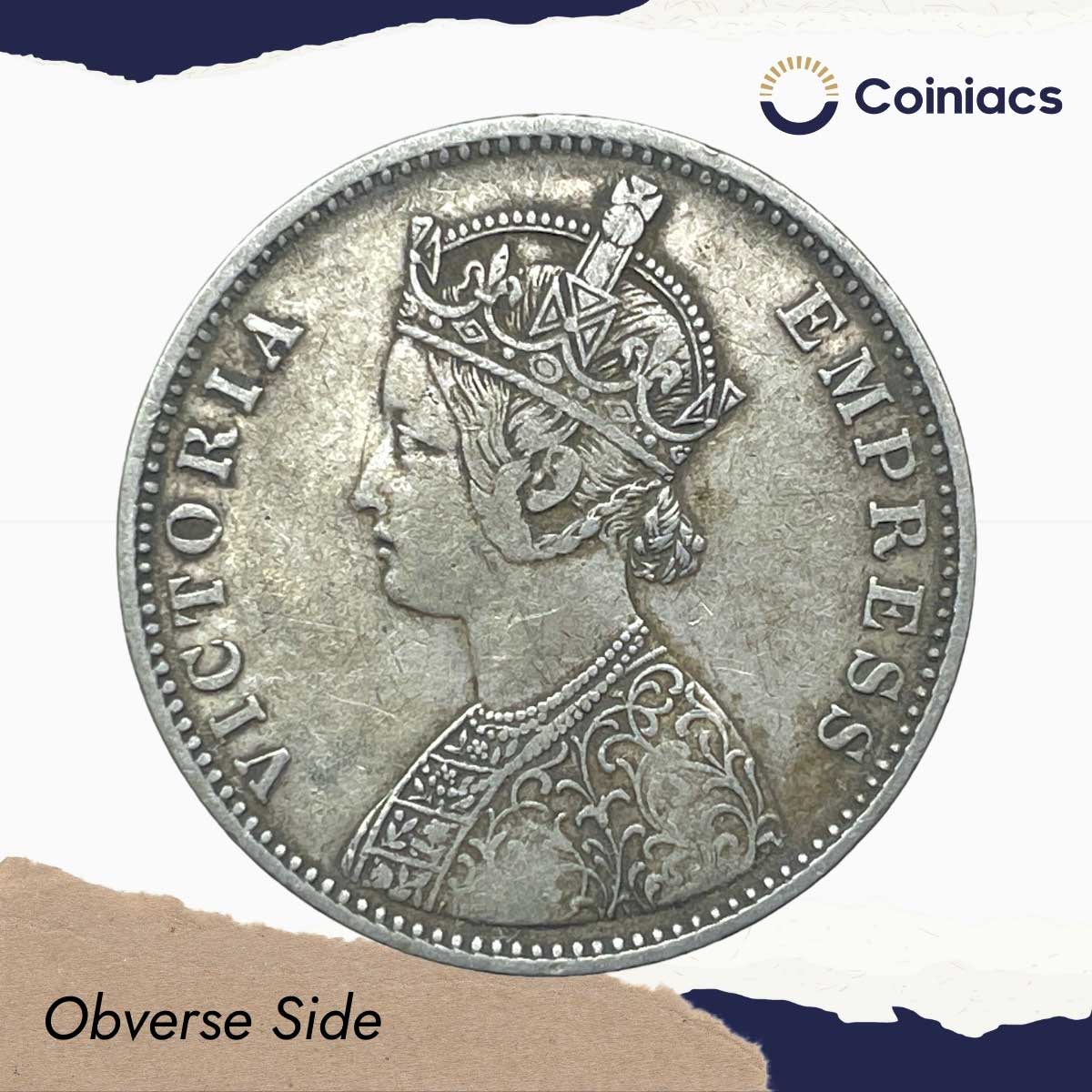 One Rupee Victoria Empress 1878 (Dot) Bombay Mint (Obv A, Rev II) Silver Coin, British India Uniform Coinage, Collectible. - Image 2