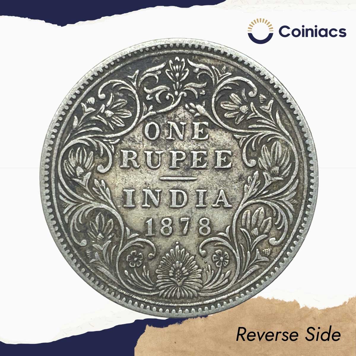 One Rupee Victoria Empress 1878 (Dot) Bombay Mint (Obv A, Rev II) Silver Coin, British India Uniform Coinage, Collectible. - Image 3