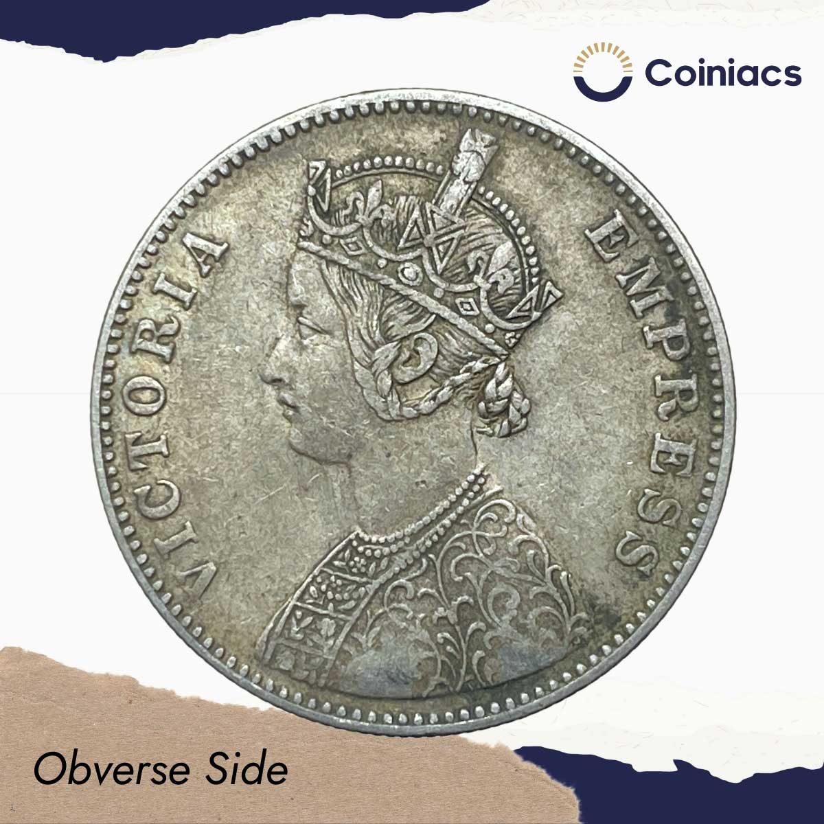 One Rupee Victoria Empress 1882 (Dot) Bombay Mint (Obv A3, Rev I) Silver Coin, British India Uniform Coinage, Collectible. - Image 2