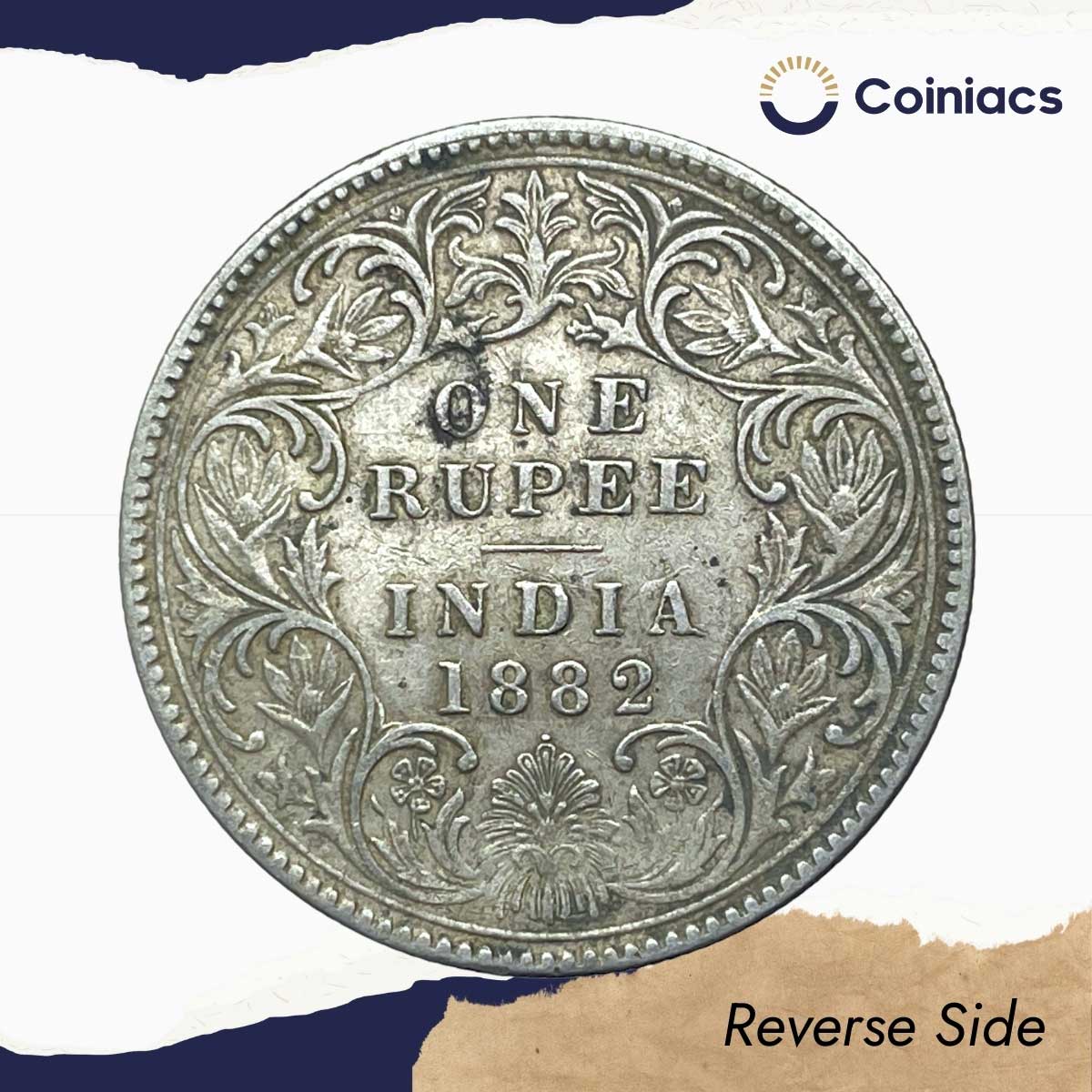 One Rupee Victoria Empress 1882 (Dot) Bombay Mint (Obv A3, Rev I) Silver Coin, British India Uniform Coinage, Collectible. - Image 3