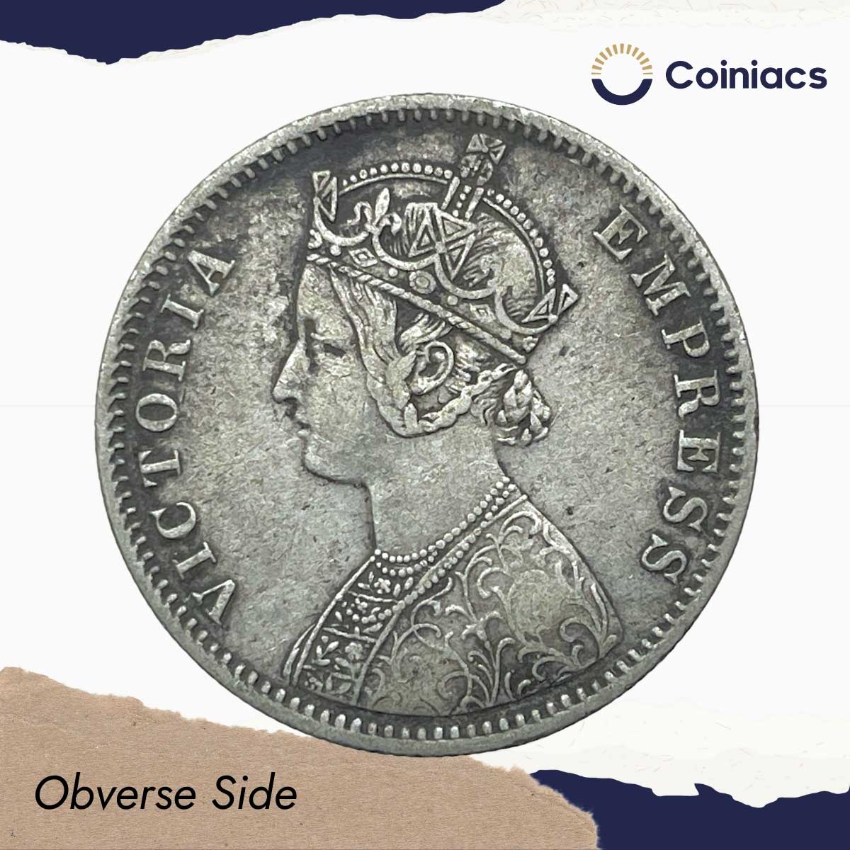 One Rupee Victoria Empress 1887 'C' Incuse Calcutta Mint Silver Coin, British India Uniform Coinage, Collectible. - Image 2