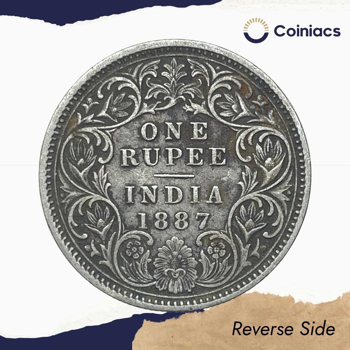 One Rupee Victoria Empress 1887 'C' Incuse Calcutta Mint Silver Coin, British India Uniform Coinage, Collectible. - Image 3