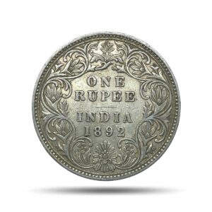 One Rupee Victoria Empress 1892 'B' Incuse Bombay Mint Silver Coin, British India Uniform Coinage, Collectible.