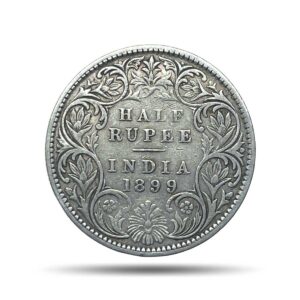 Scarce Half Rupee Victoria Empress 1899 Inverse 'B' incused Bombay Mint Silver Coin, British India Uniform Coinage, Collectible.