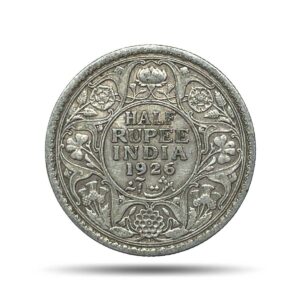 Scarce Half Rupee George V King Emperor 1926 Bombay Mint Silver Coin, British India Uniform Coinage, Collectible.