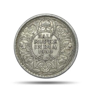 Scarce Half Rupee George V King Emperor 1930 (Key Date) Calcutta Mint Silver Coin, British India Uniform Coinage, Collectible.