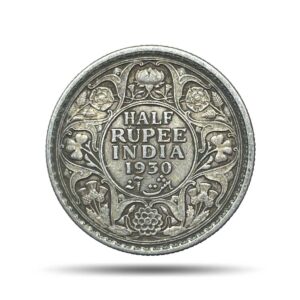 Scarce Half Rupee George V King Emperor 1930 (Key Date) Calcutta Mint Silver Coin, British India Uniform Coinage, Collectible.
