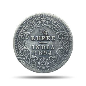 Scarce 1/4 Rupee Victoria Empress 1894 Calcutta Mint 'C' Incuse (Obv C, Rev II) Silver Coin, British India Uniform Coinage, Collectible.