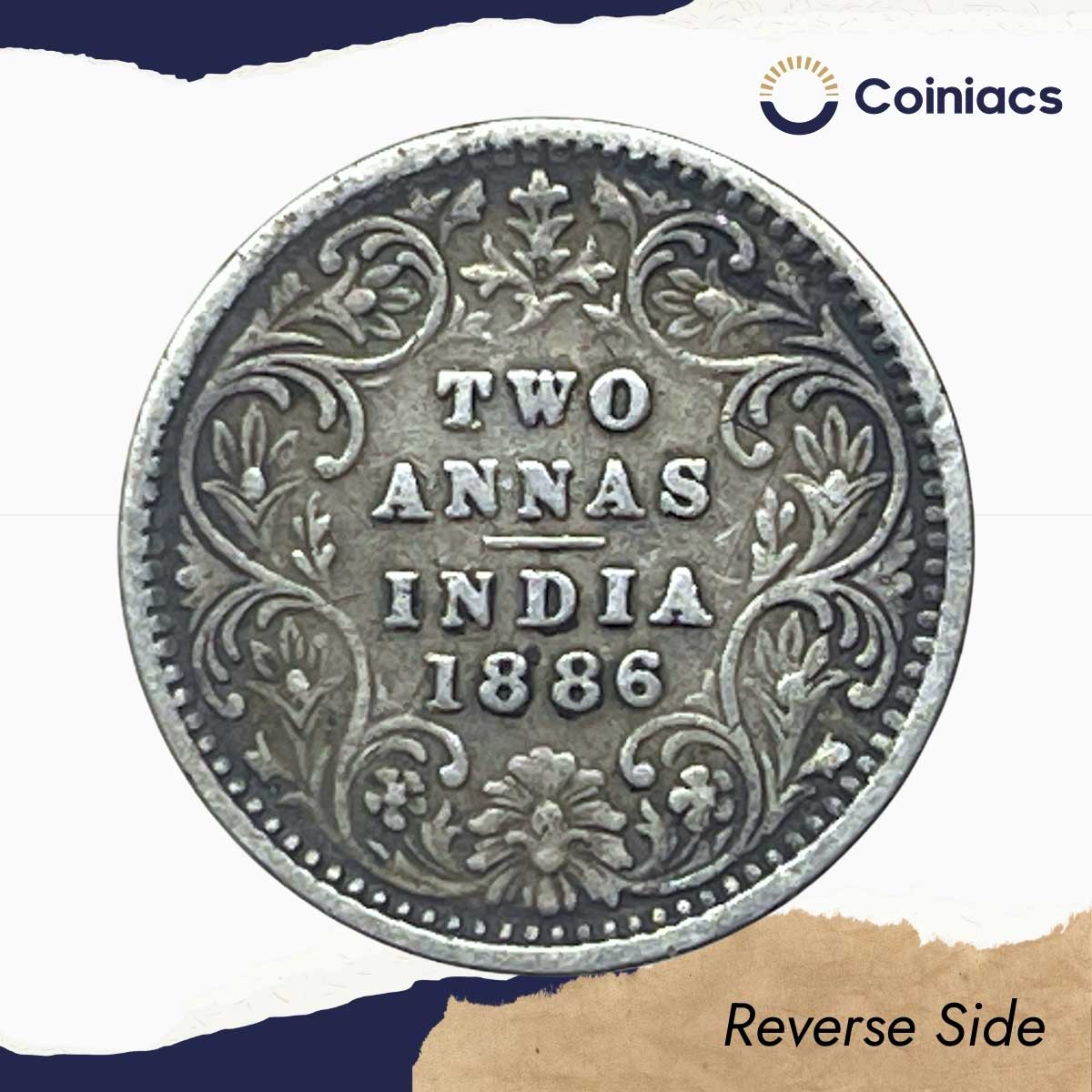 Two Annas Victoria Empress 1886 Bombay Mint 'B' Incuse (Obv B, Rev II) Silver Coin, British India Uniform Coinage, Collectable. - Image 3