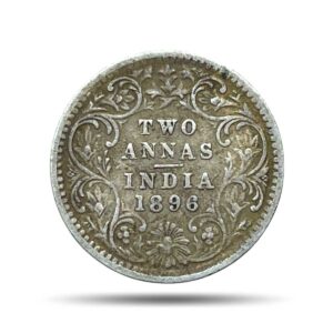 Two Annas Victoria Empress 1896 Bombay Mint 'B' Incuse (Obv B, Rev II) Silver Coin, British India Uniform Coinage, Collectable.