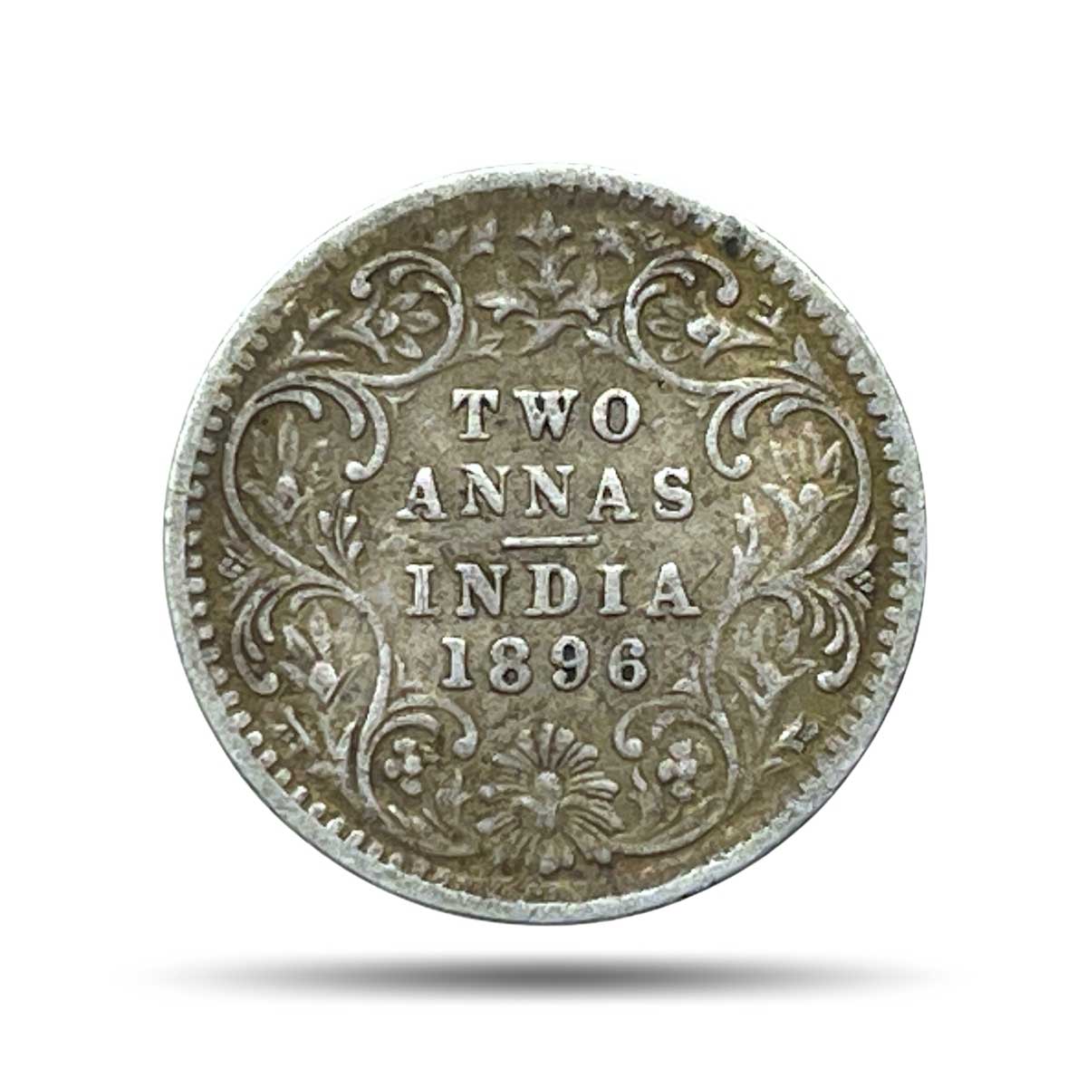 Two Annas Victoria Empress 1896 Bombay Mint 'B' Incuse (Obv B, Rev II) Silver Coin, British India Uniform Coinage, Collectable.