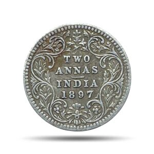 Scarce Two Annas Victoria Empress 1897 Calcutta Mint 'C' Incuse (Obv B, Rev II) Silver Coin, British India Uniform Coinage, Collectible.