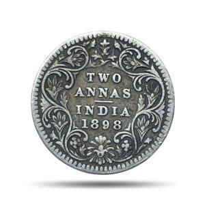 Scarce Two Annas Victoria Empress 1898 Calcutta Mint 'C' Incuse (Obv B, Rev II) Silver Coin, British India Uniform Coinage, Collectible.