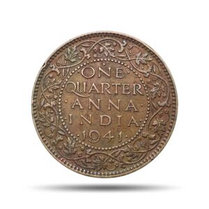 Rare One Quarter Anna George VI King Emperor 1941 Bombay Mint (Key Date & Mint) Bronze Coin, British India Uniform Coinage, Collectible.