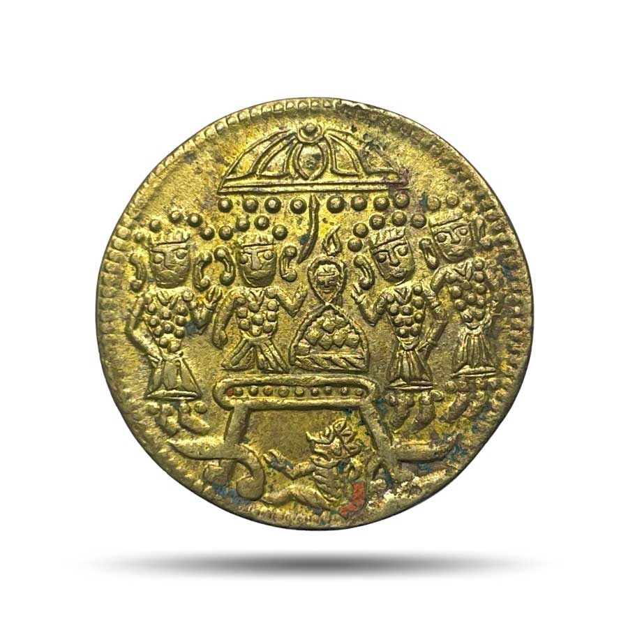 Rare Contemporary Temple Token depicting Ram Darbar & Lord Hanuman, Brass, Collectible.