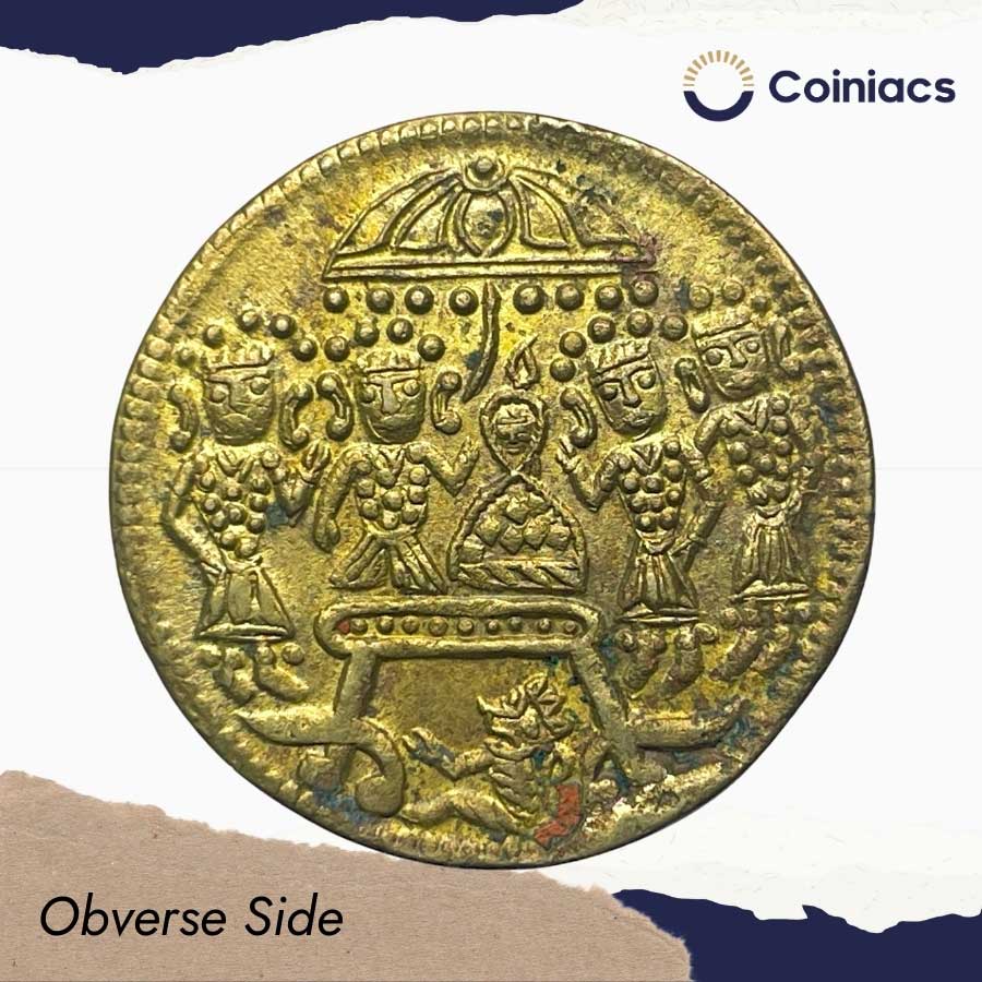 Rare Contemporary Temple Token depicting Ram Darbar & Lord Hanuman, Brass, Collectible. - Image 2