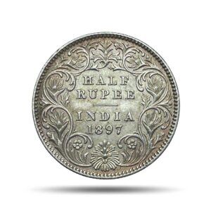 Rare Half Rupee Victoria Empress 1897 Calcutta Mint 'C' incuse (Obv-A, Rev-I) Silver Coin, British India Uniform Coinage, Collectible.