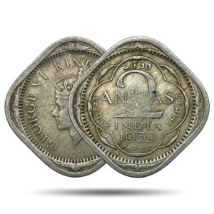 Scarce 2 Annas George VI King Emperor 1939 Mature Head (Head Type 2) Calcutta Mint Copper-Nickel Coin, British India Uniform Coinage, Collectable.