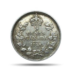 5 Cents George V with DEI GRATIA 1915 CE Silver Coin, Canada, Collectible.