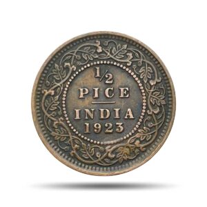 1/2 Pice George V King Emperor 1923 Calcutta Mint Bronze Coin, British India Uniform Coinage, Collectible.