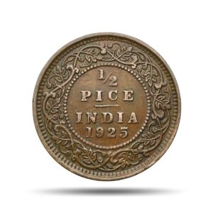 1/2 Pice George V King Emperor 1925 Calcutta Mint Bronze Coin, British India Uniform Coinage, Collectible.