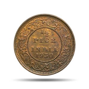 1/2 Pice George V King Emperor 1930 Calcutta Mint Bronze Coin, British India Uniform Coinage, AUNC.