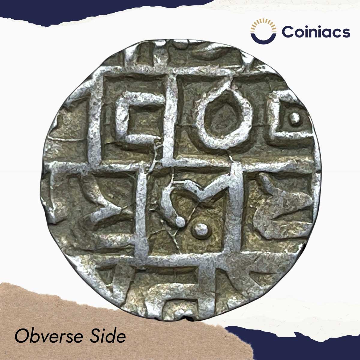 Rare 1/2 Rupee Pran Narayan (Reign 1633-1666 CE) Silver Coin, Kingdom of Cooch Behar, Collectible. - Image 2