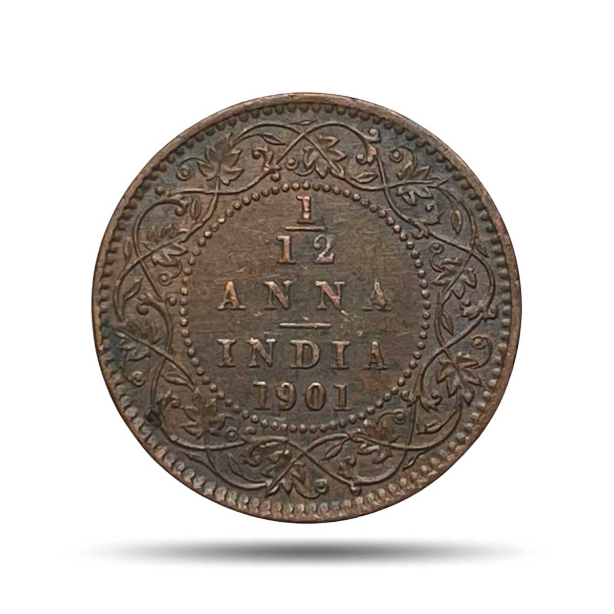 1/12 Anna Victoria Empress 1901 Calcutta Mint Copper Coin, British India Uniform Coinage, XF.